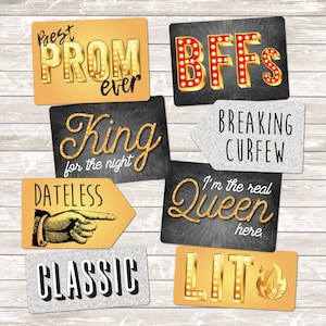 Prom Mix - Plastic Photo Booth Phrases - Set of 4 Signs - King, Queen, BFF, High School Prom