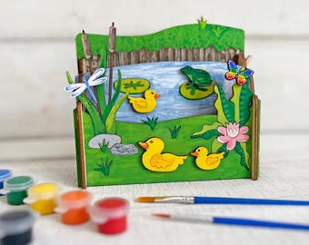 Ducks in a Pond Diorama Craft Kit - Build Your Own Kinetic Aquatic Scene