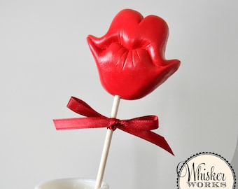 Kiss on a Stick - The Flirt - Plastic Photo Booth Prop - Choose Red or Pink