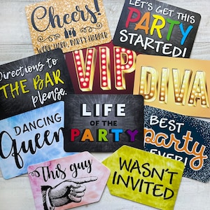 Party Mix - Plastic Photo Booth Phrases - Pick Single Signs or the Full set of 5 colorful signs