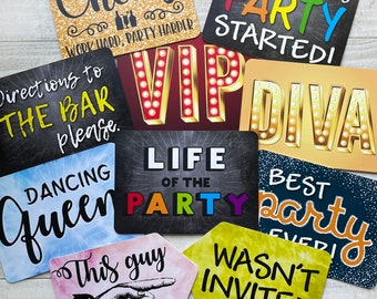 Party Mix - Plastic Photo Booth Phrases - Full set of 5 colorful signs