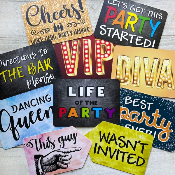 Party Mix - Plastic Photo Booth Phrases - Pick Single Signs or the Full set of 5 colorful signs