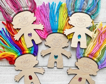 Artisanat pour enfants Trolls arc-en-ciel - Laine et instructions incluses - Couleurs pastel, néon et vives