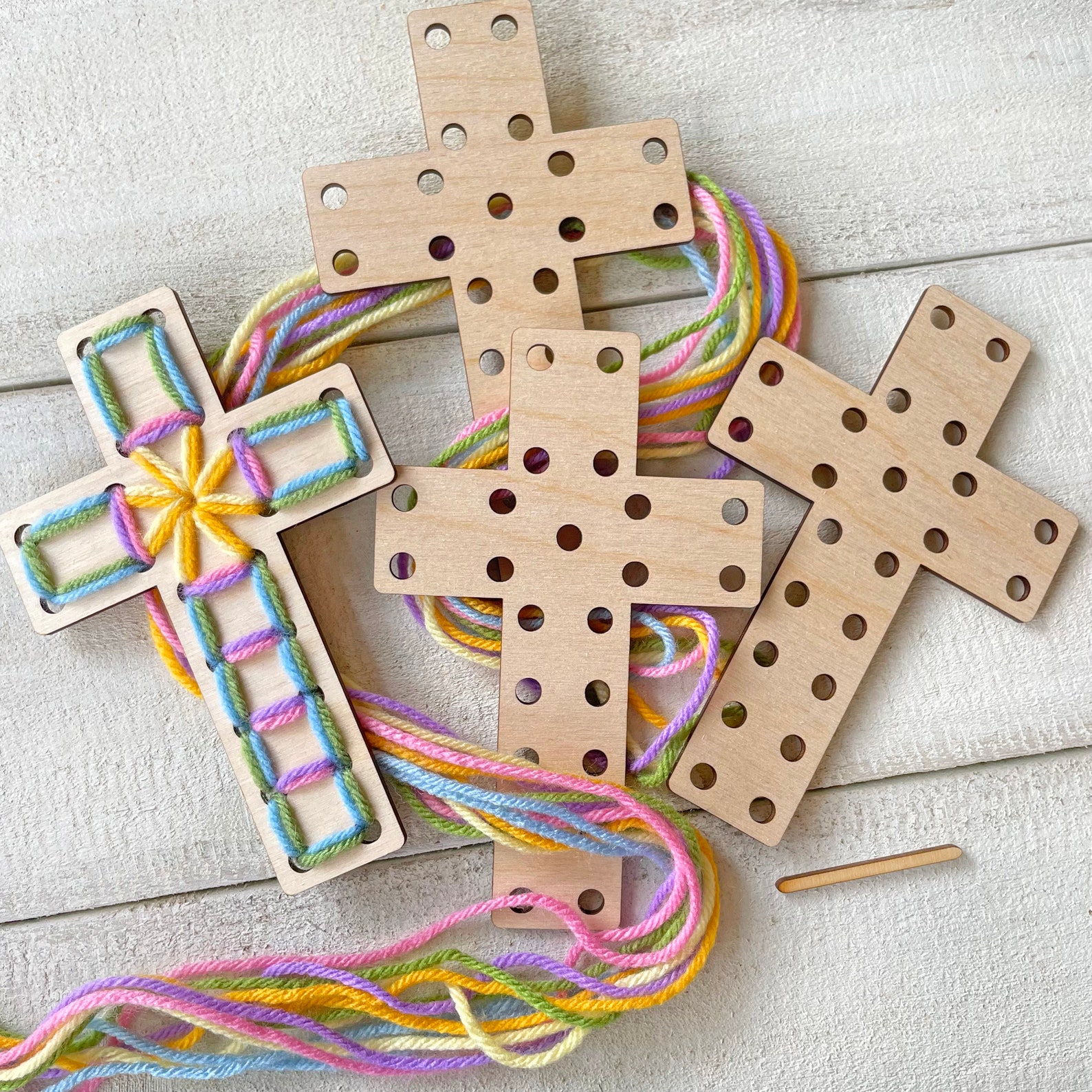 Easter Crosses Wood Project for Kids Complete Yarn Craft Kit Etsy