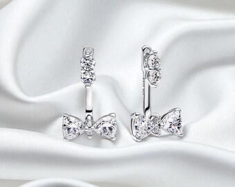 Sparkling Cubic Zirconia Bow Earrings, Elegant Bow Drop Earrings For Women, Jewellery Supplies, Silver Bow Drop Earring, Cute Gift For Her