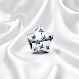Sparkling Star Pendant Charm, Cute Blue Stone Star Charm, Star Jewellery, Fits on Pandora Bracelet, Small Silver Star Charm, Girlfriend Gift