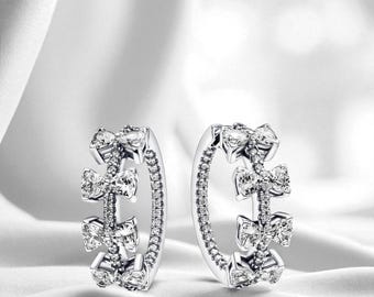 Elegant Bow Hoop Earrings For Women, Silver Bow Rope Earring, Sparkling Cubic Zirconia Earrings, Bow Jewellery, Jewellery Gift, Gift For Her