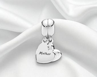 Mother & Son Heart Split Dangle Charm, Hallmarked Sterling Silver Pendant Symbolising Bond And Love, Fits On Pandora Bracelet, Gift For Her