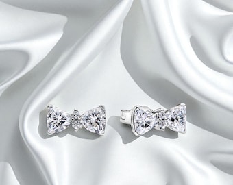 Pequeños pendientes de plata para mujer, bonitos pendientes con lazo de circonita cúbica, accesorios de joyería, pendientes diminutos, joyas con lazo brillante, regalos para esposas