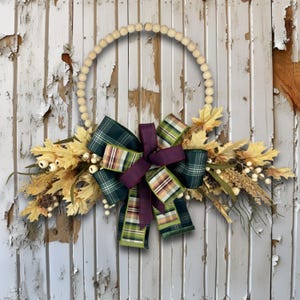 Rustic Elegance: Handmade Beaded Hoop Wreath with Chic Flair, for Fall, Thanksgiving, or Any Time of the Year