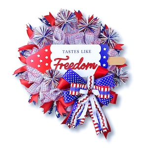 Patriotic Wreath for Front Door –Fourth of July Popsicle Wreath –Americana Summer Door Decor –Handmade Red White Blue Wreath - Memorial Day