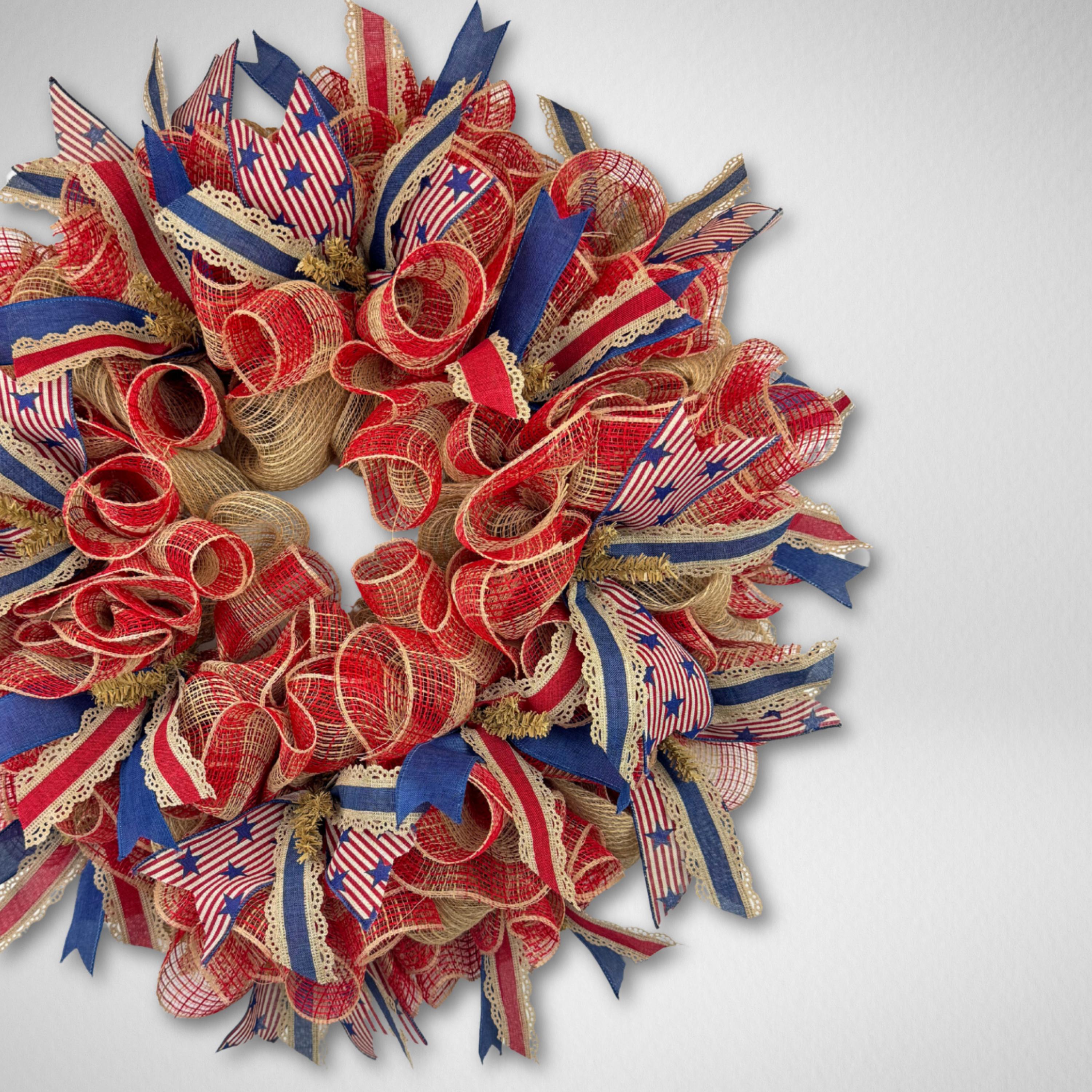 American Flag Wreath — Burlap Patriotic Americana Door Decor - Etsy