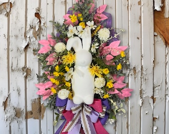 Farmhouse Easter Bunny Wreath: Spring Floral Door Decor