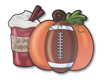 Pumpkin Football Door Hanger: Rustic Fall Farmhouse Decor (21x18)
