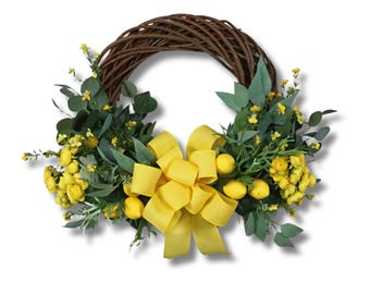 Lemon Wreath: Handmade Yellow Floral Grapevine Farmhouse Decor