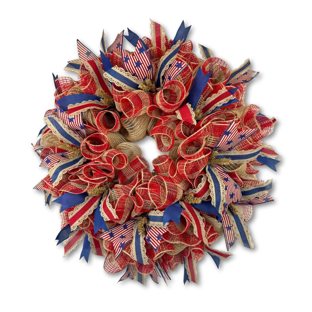 American Flag Wreath — Burlap Patriotic Americana Door Decor - Etsy