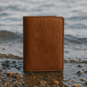 Cartera plegable hecha a mano de cuero Crazy Horse. Cartera minimalista de cuero para hombre. Regalo rústico para él.
