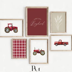 Vintage Farm Nursery Wall Art Set of 6 | Red Tractor Nursery Decor | Boy Farm Nursery Prints | Rustic Truck Gallery Wall | Digital Download
