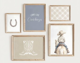 Little Cowboy Nursery Print Set, Long Live Cowboys Wall Art Bundle, Cowboy Room Decor, Western Baby Boy Nursery Prints, Digital Download Set