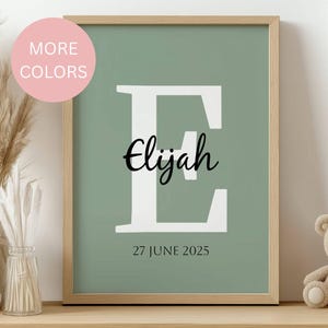 Impresión personalizada con el nombre inicial del bebé, arte minimalista para la pared de la habitación de los niños, letrero con el nombre, descarga digital imprimible, género neutro