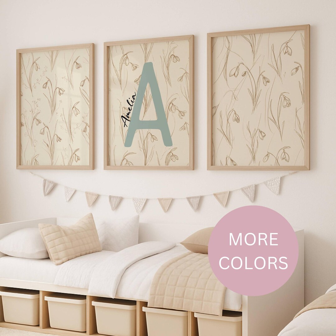 Personalized Nursery Wall Art Set of 3 | Custom Name & Initial Print ...