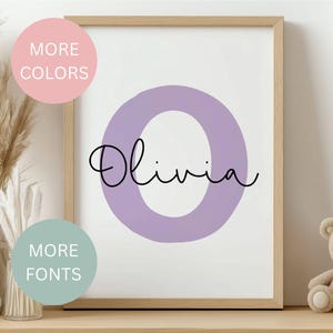 Impresión de inicial personalizada, arte personalizado con nombre de bebé, regalo para habitación de bebé de género neutro, monograma, habitación infantil, letrero con nombre imprimible