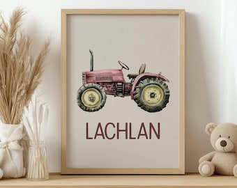 Personalized Red Tractor Nursery Print: Farm Theme Kids Room Decor (Digital Download)