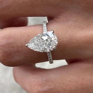 2.50 CT Pear Cut Lab Grown Diamond Engagement Ring, Hidden Halo Wedding Ring, Solid 14K White Gold Ring, 3/4 Eternity Diamond Ring