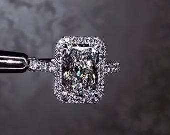 3.50CT Radiant Cut Lab Grown Diamond Engagement Ring, 3/4 Eternity Anniversary Gift For Her, IGI Certified Lab Diamond, Hidden Halo Set Ring