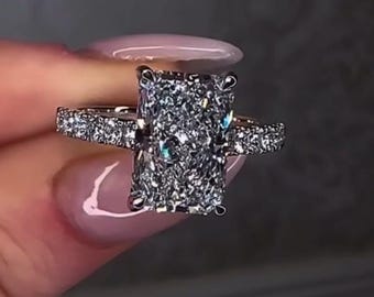 6.0 CT Radiant Cut Lab Grown Diamond Engagement Ring, 3/4 Eternity Anniversary Gift For Her, IGI Certified Lab Diamond, Hidden Halo Set Ring