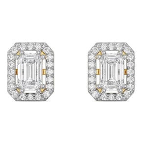 Emerald Cut Diamond Halo Earrings for Women, 0.58 CT Lab Grown Diamond Stud Earrings, Push/Screw Back Earrings, Anniversary Gifts for Wife