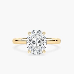 2,00 CT ovaal geslepen laboratoriumdiamanten verlovingsring, verjaardagscadeau voor haar, verborgen halo set ring, massief 14K geelgouden trouwring