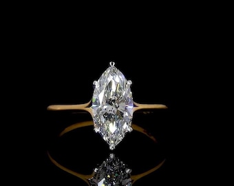 Marquise Engagement Ring, 1.50 CT Solitaire Diamond Ring, IGI Certified Lab Grown Diamond, 6 Claw Prongs, Ring for Women, Handmade Jewelry