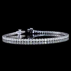 Round Diamond Tennis Bracelet Engagement Gift, Lab Created Diamond Bracelet, Wedding And Anniversary Gift For Wife, Solid 14KT White Gold
