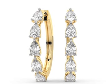 2 TCW Pear Cut Lab Diamant gewachsen Creolen Ohrringe für Sie, Hochzeitsgeschenk für Sie, 14K solide Gelbgold Diamant Creolen, täglich tragen Creolen