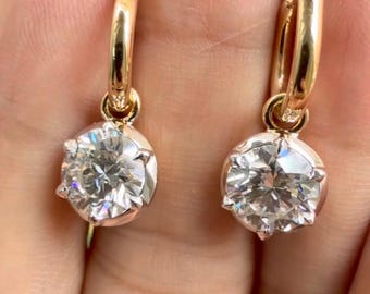8 MM Round Cut Lab Grown Diamond Earring, Solid 14K Yellow Gold engagement Stud For Her, Bezel Set Earring, IGI Certified Lab Grown Diamonds