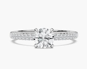 1.00 CT Round Cut Lab Grown Diamond Ring, Anniversary Gift For Her, Solid 14K Yellow Gold Wedding Ring, Hidden Halo Diamond Engagement Ring