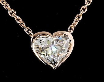 Solitaire Diamond Necklace, 1.50 CT Heart Cut Lab Grown Diamond Necklace, Bezel Set Pendant, IGI Certified Diamond, Anniversary Gift