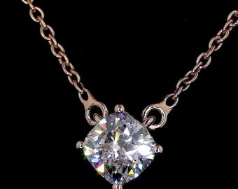 Solitaire Diamond Necklace, 2 CT Cushion Cut Lab Grown Diamond Necklace, IGI Certified Diamond, Anniversary Gift, Wedding Gift For Her