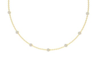 Collar de cadena con diamantes cultivados en laboratorio de 0,59 quilates, oro amarillo de 14 k, diamante creado en laboratorio de talla redonda, collar para mujer, regalo de aniversario para ella