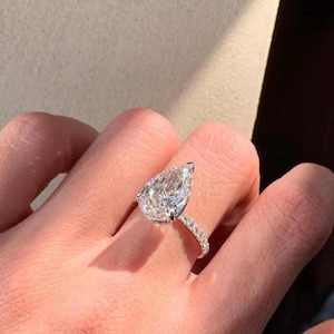 2.50 CT Pear Cut Lab Grown Diamond Engagement Ring, Hidden Halo Wedding Ring, Solid 14K White Gold Ring, 3/4 Eternity Diamond Ring