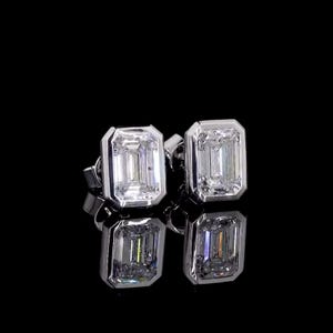 Emerald Cut Diamond Earrings for Women, 2 CTW Lab Grown Diamond Stud Earrings, Push/Screw Back Earrings, Anniversary Gifts for Wife