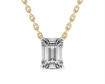 Collana con ciondolo con smeraldo solitario e diamanti coltivati in laboratorio, collana minimalista per anniversario in oro 14k, collana in oro massiccio, gioielli da sposa