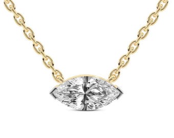 1.50 CT East-West Marquise Lab Grown Diamond Evil Eye Necklace - 14K Yellow Gold