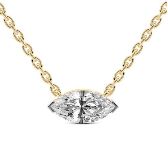 1.50 CT East-West Marquise Lab Grown Diamond Evil Eye Necklace - 14K Yellow Gold