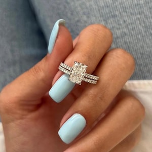 3.50 CT Radiant Cut Lab Grown Diamond Wedding Ring, Engagement Gift For Her, Hidden Halo Diamond Ring, Solid 14k Yellow Gold, 3/4 Eternity