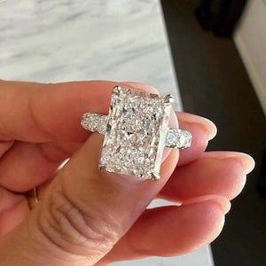 6.00 CT Radiant Cut Lab Grown Diamond Wedding Ring, Engagement Gift For Her, Hidden Halo Diamond Ring, Solid 14k Yellow Gold, 3/4 Eternity