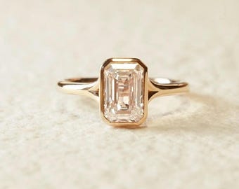 4 CT Emerald Cut Lab Grown Diamond Engagement Ring, Solid 14k Rose Gold Diamond Ring, Anniversary Gift For Her, Daily Wear Ring For Women