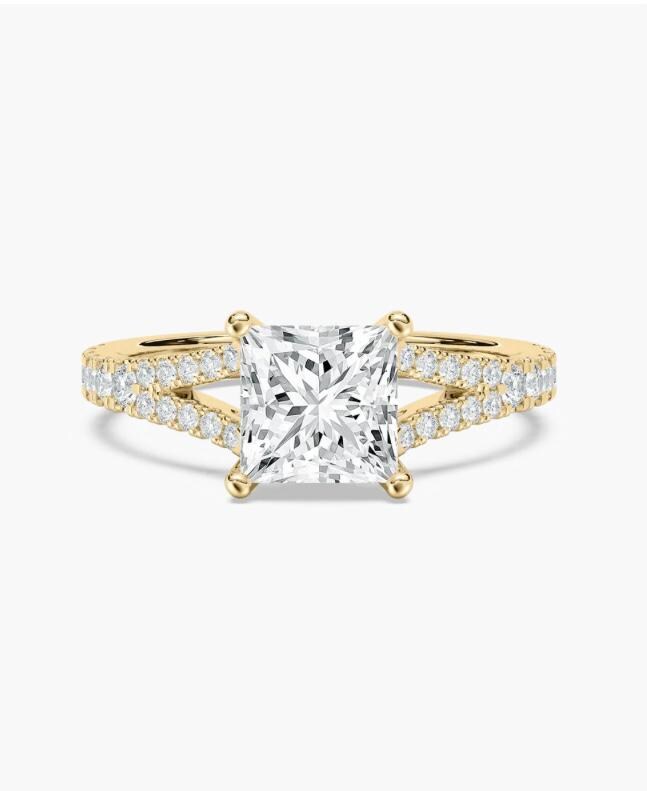 3 CT Princess Cut Lab Grown Diamond Ring, Engagement Ring, Half Eternity Ring, Wedding Ring for Her, 14K Solid Yellow Gold, Anniversary Gift