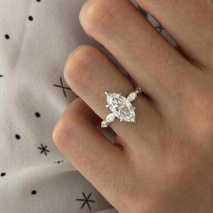1.50 CT Marquise Cut Lab Grown Diamond Ring, Three Stone Engagement Ring, 6 Claw Prong, Handmade Ring, Anniversary Gift,Diamond Ring for Her